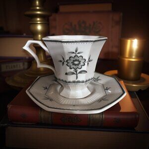 Provincial Flower by Independence Ironstone Cup and Saucer – Octagonal Shape – B